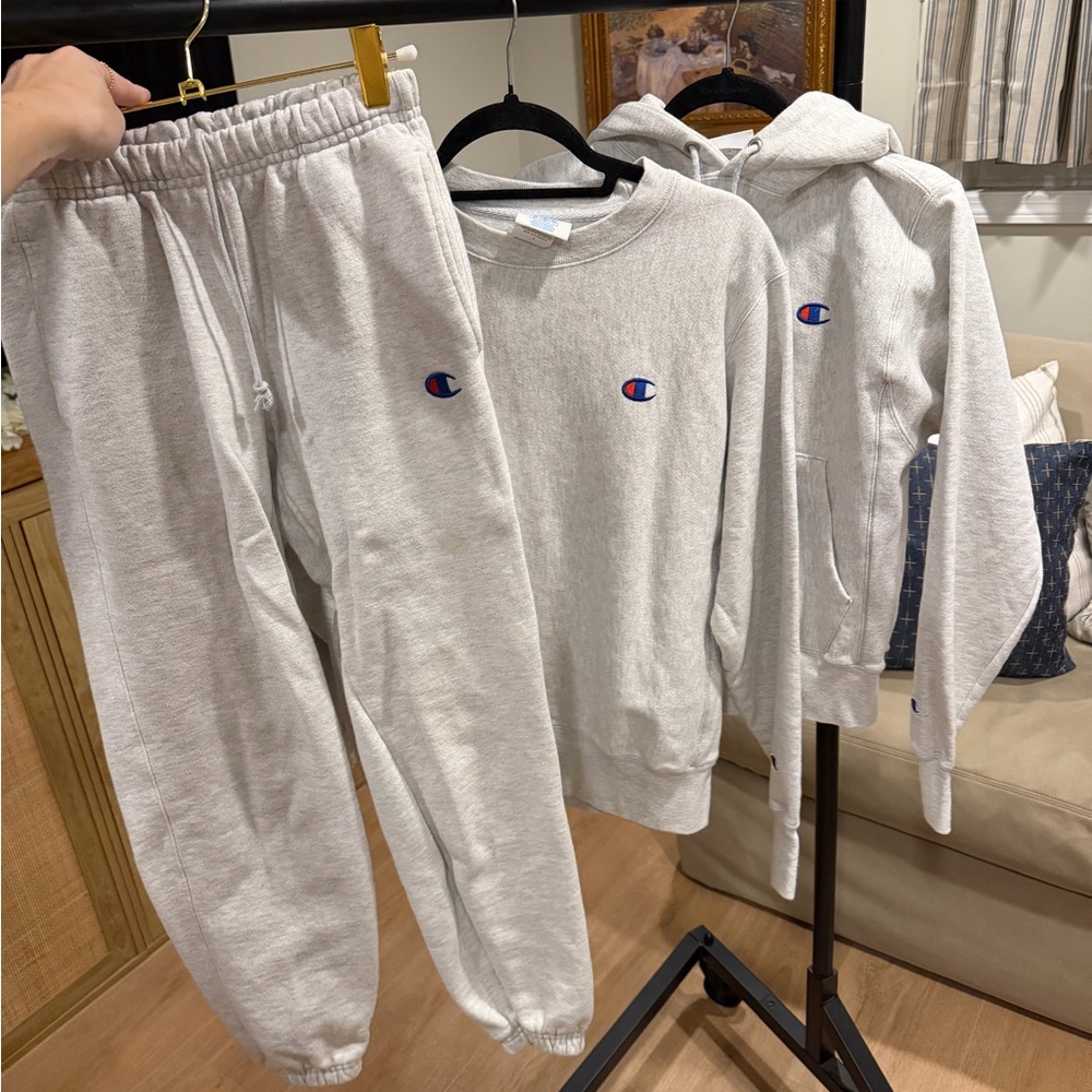Champion Gray Crewneck, Sweatshirt and Sweatpants Set 3 Piece Lot XS & Small